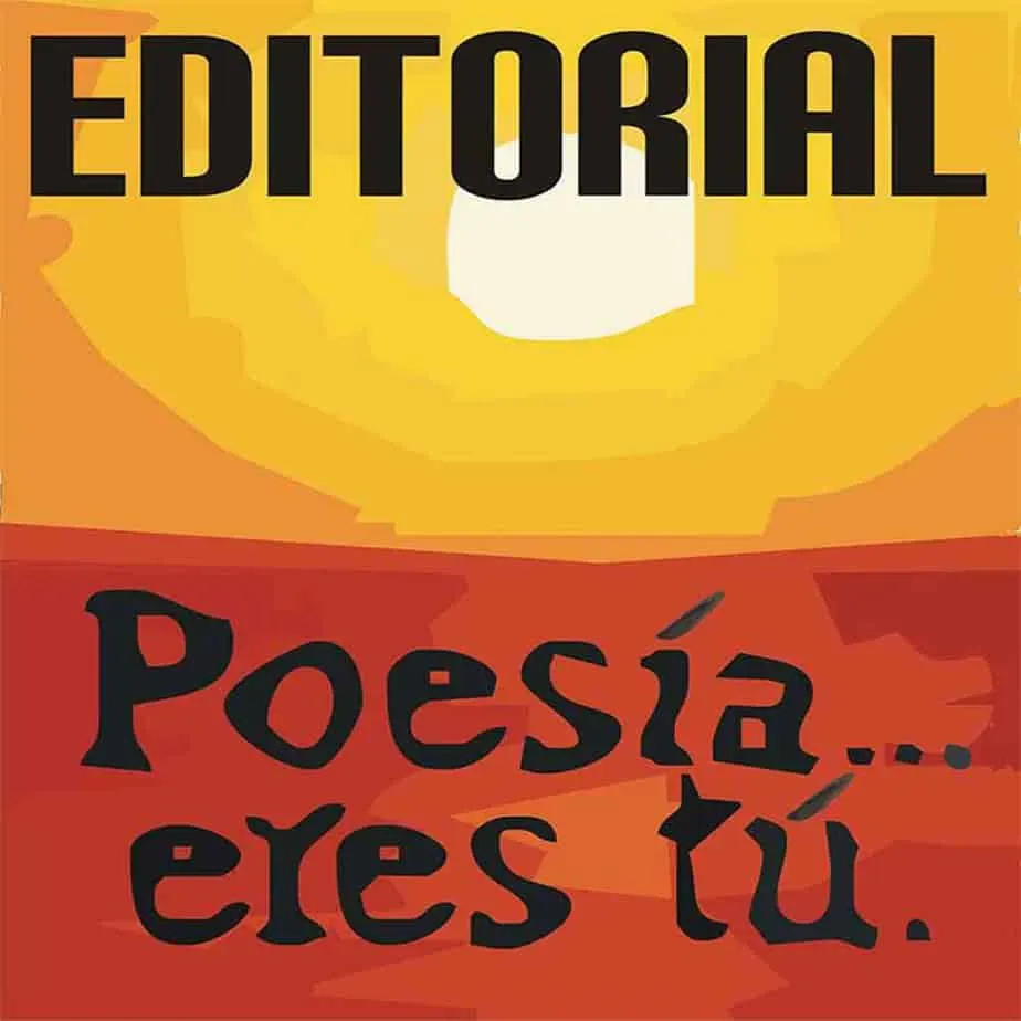 Bright sun illustration promoting poetry books, featuring bold text “Editorial Poesía eres tú” for poetry enthusiasts.