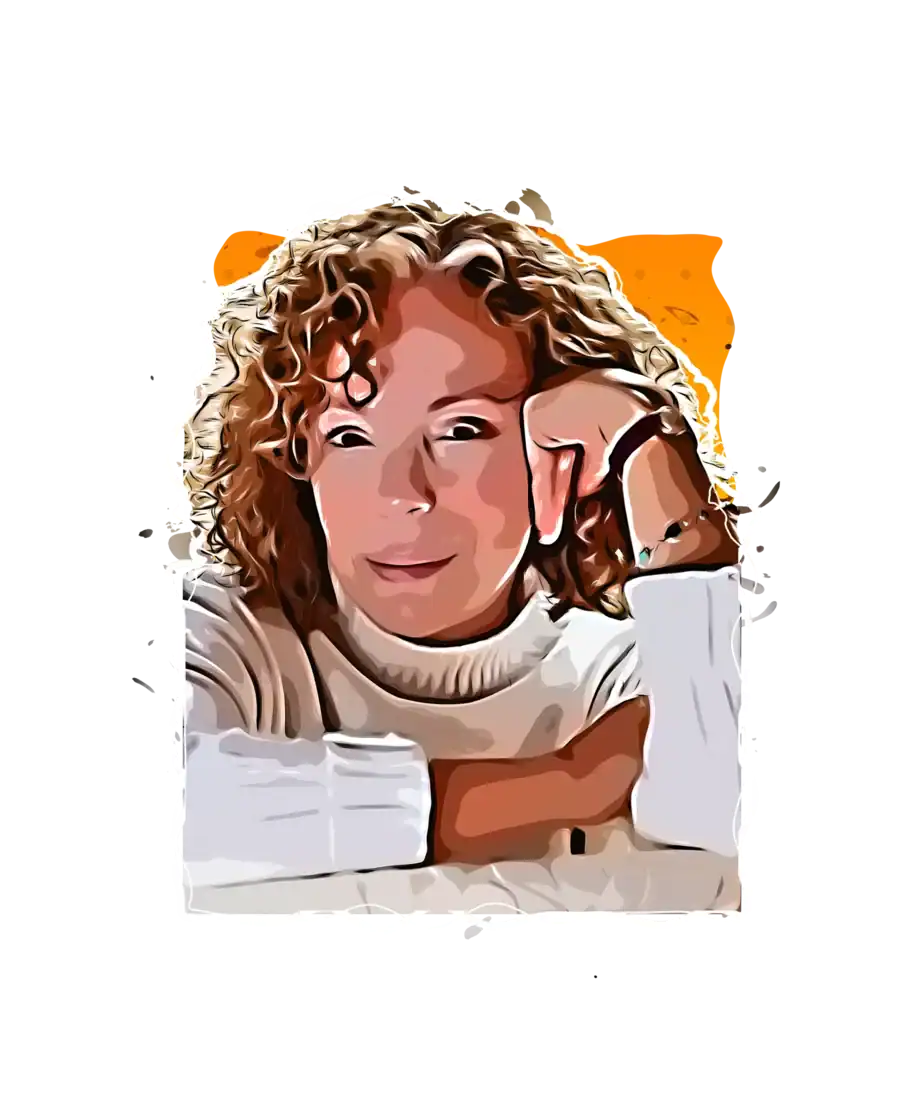 Deep in thought woman with curly hair, poetry lover, thinking about poetry and books.
